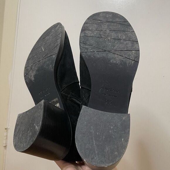 Aquatalia Black suede leather chunk heel ankle boots size US 9.5 - Picture 2 of 9